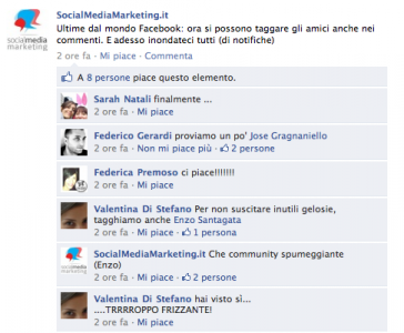 taggare amici nei commenti di facebook